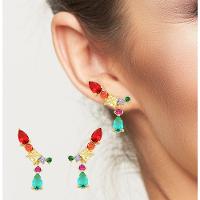 Brinco Earcuff Com Gota Verde Banhado A Ouro 18k - Verde Claro - 4