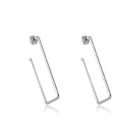 Brinco Argola Grande Retangular Folheado Em Ródio Branco - 1