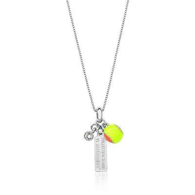 Colar Beach Tennis E Bolinha Revestido Em Ródio Na Corrente