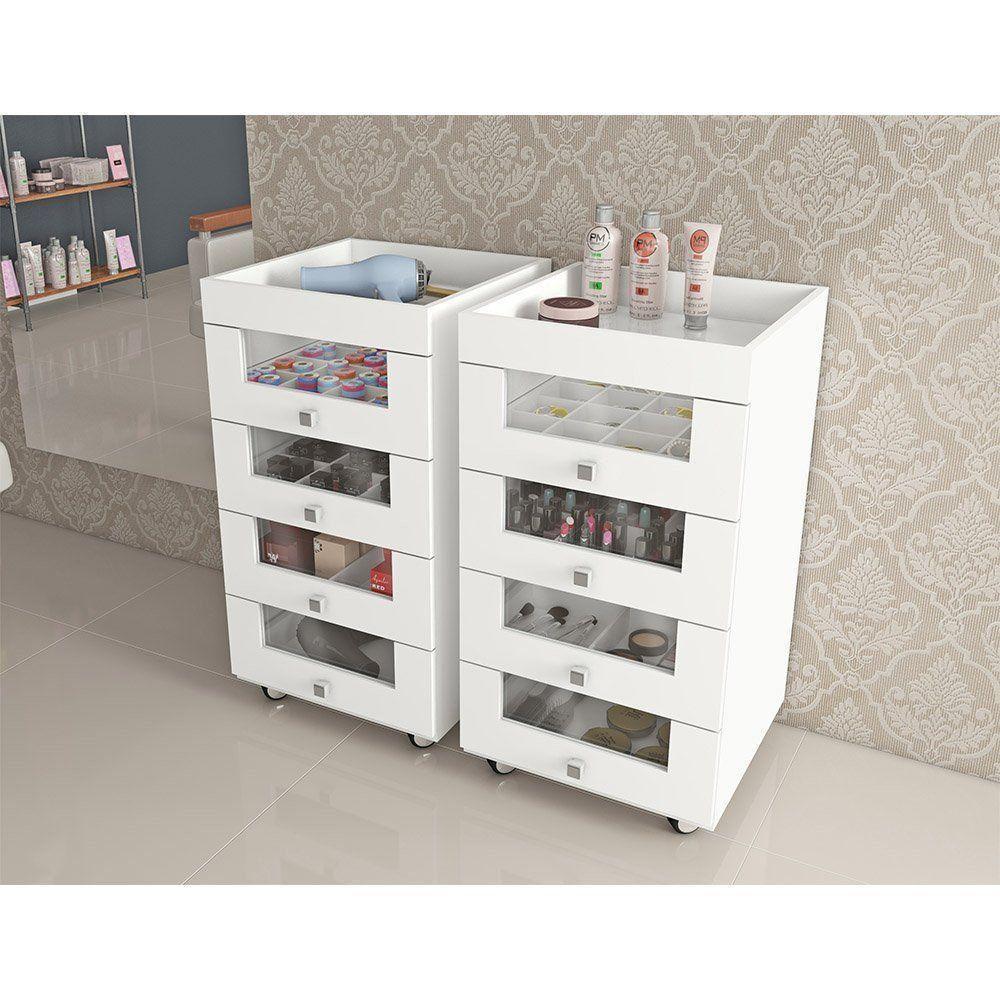 Kit 2 Carrinhos de Maquiagem Gavetas Branco Tecno Mobili - 2