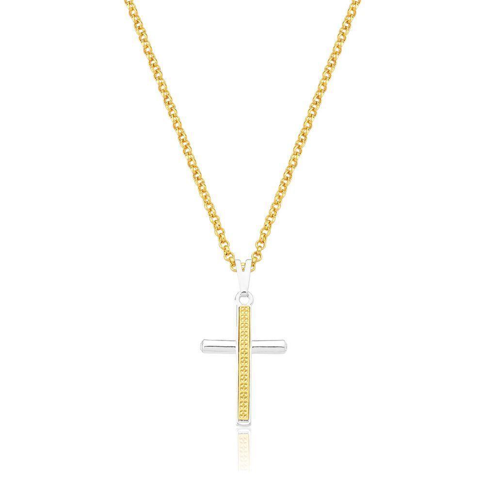 Colar Cross Revestido Em Ouro E Prata Com Cristais - 1