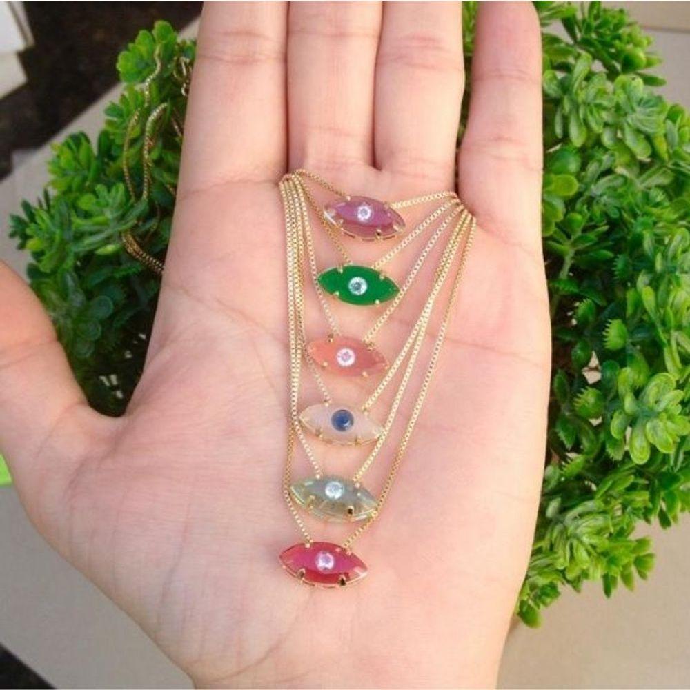 Gargantilha Olho Grego Banhado A Ouro - 1