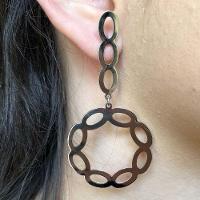 Brinco Com Fio E Círculo Com Arcos Folheado Em Ródio Branco - 2