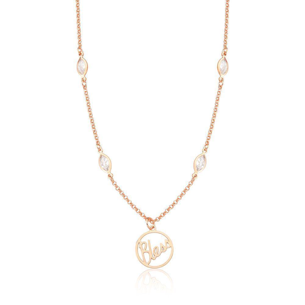 Colar Bless Com Zircônias, Revestido Em Ouro Rosê - 1