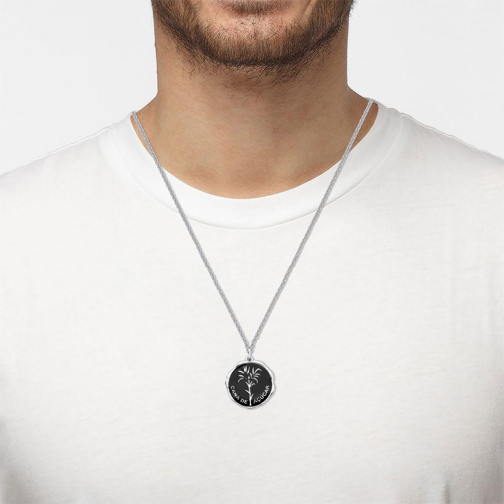 Colar Vl Cana De Açúcar Esmaltado Revestido Em Prata Preto - 2