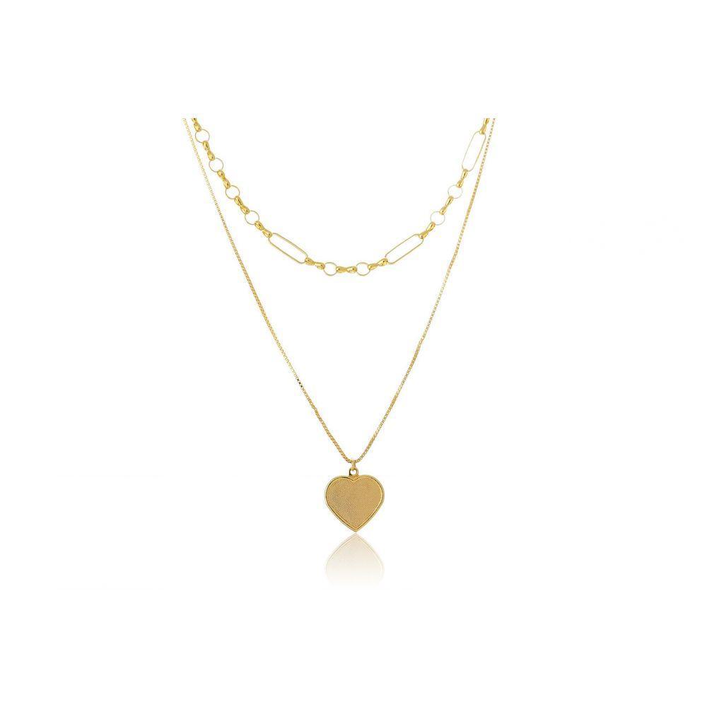 Colar Duplo Folheado Em Ouro 18k Com Coração - 1