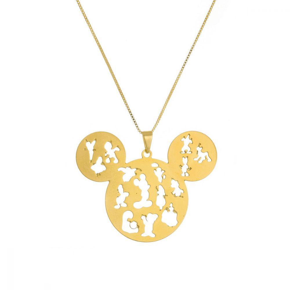 Colar Mickey Com Personagens Vazados Folheado Em Ouro 18k - 2