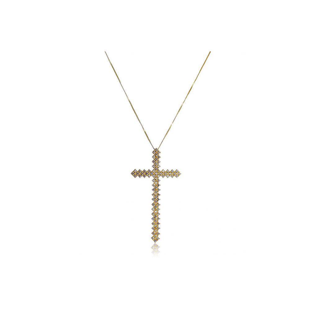 Colar Com Cruz Folheado Em Ouro 18k - 1