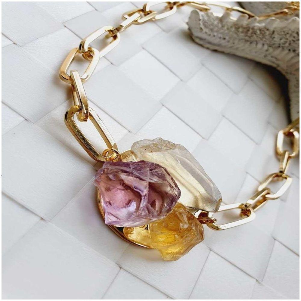 Colar Dourado Com Pingente De Pedras Naturais - 6