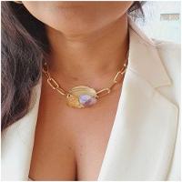 Colar Dourado Com Pingente De Pedras Naturais - 3