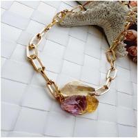 Colar Dourado Com Pingente De Pedras Naturais - 8