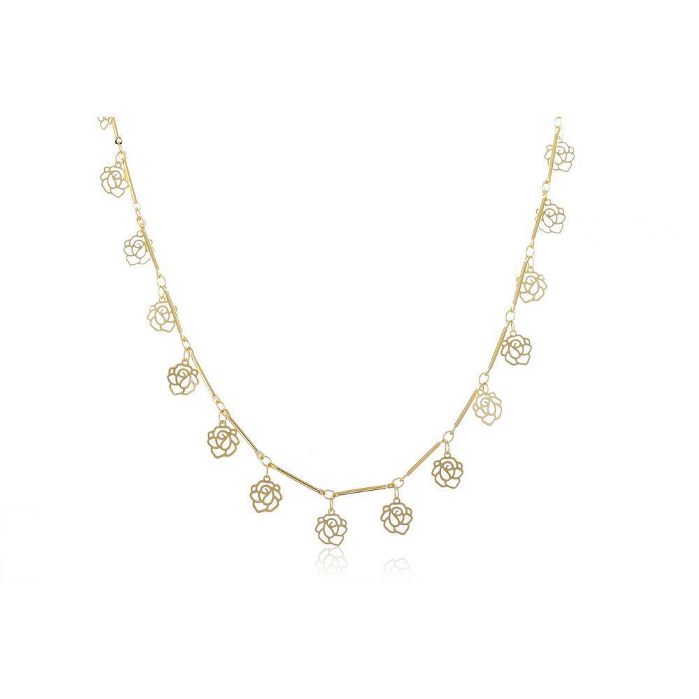 Colar Com Corrente Com Mini Flores Folheado Em Ouro 18k - 1