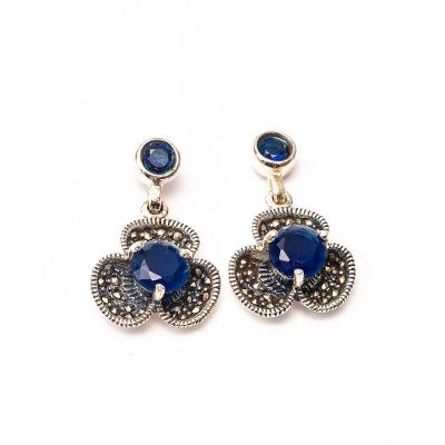 Brinco Flor com Pedra Natural Prata 925 Azul