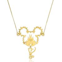 Colar Mickey Com Castelo No Meio E Nome Folheado Em Ouro 18k - 1