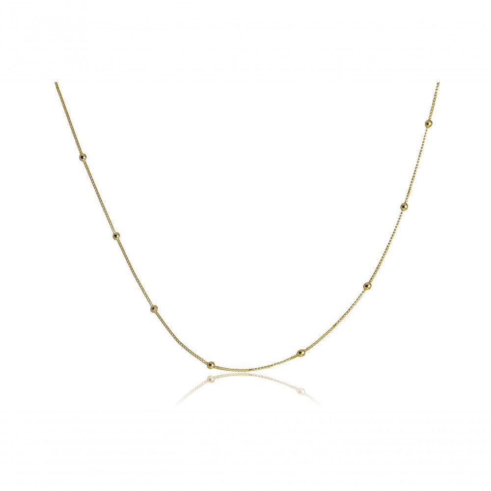 Colar Corrente Italiana Com Bolinha Dourada Folheado Em Ouro 18k - 1