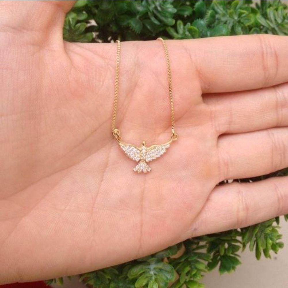Gargantilha Espirito Santo Pomba Com Pedras Banho De Ouro 18k - 1