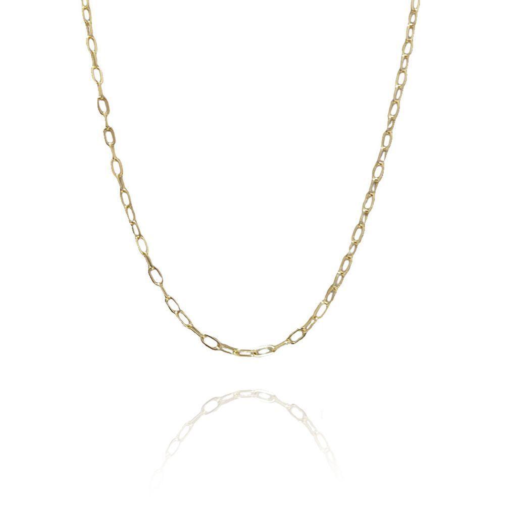 Colar Corrente Elos Intercalados Folheado Em Ouro 18K - 1