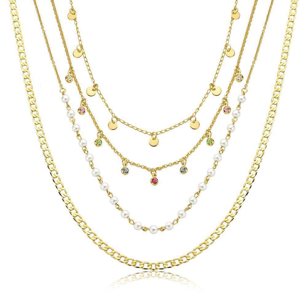 Mix De Colares Pearls &amp; Shine Com Revestimento Em Ouro - 1