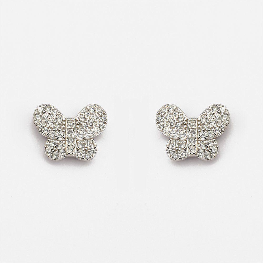 Brincos Borboleta Prata 925 Cravejados Com Zircônias - Cristal - 1