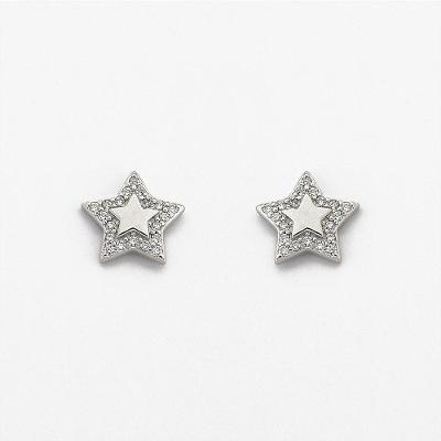 Brinco Estrela Prata 925 Cravejados Com Zircônias - Cristal