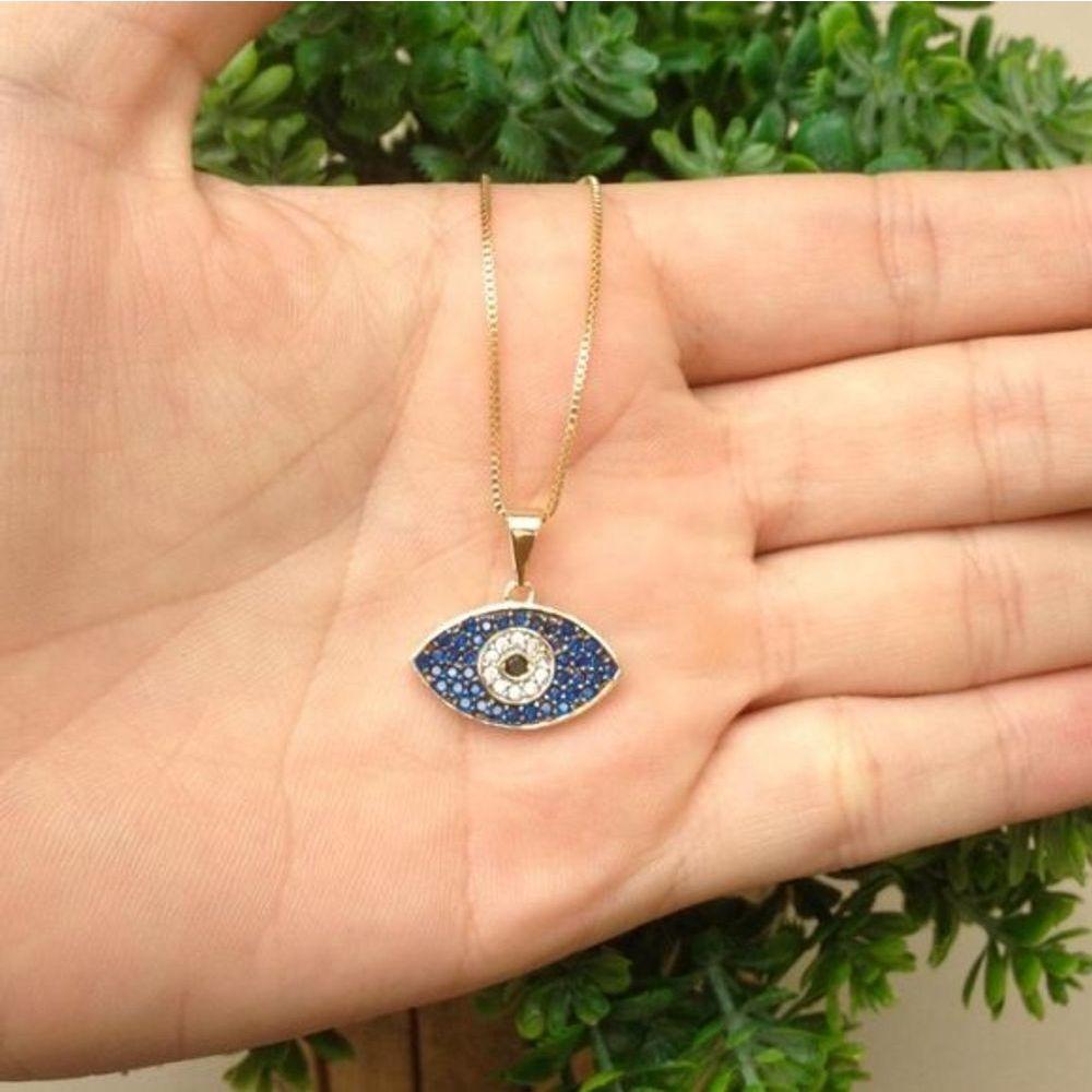 Gargantilha Olho Grego Cravejada Banhada A Ouro 18k - 1