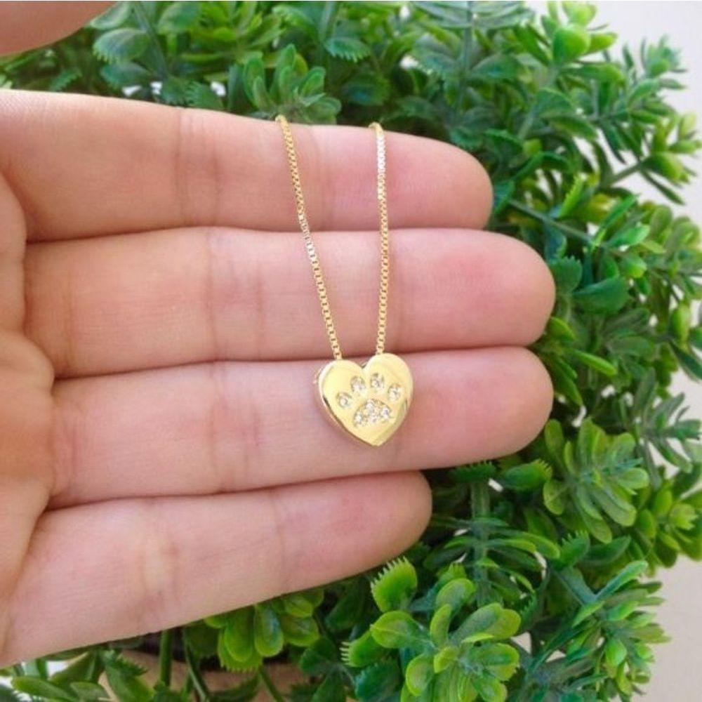 Gargantilha Coração Com Patinha Pet Banhado A Ouro 18k - 1