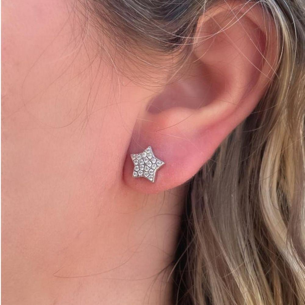 Brinco Estrela Prata 925 Cravejados Com Zircônias - Cristal - 4
