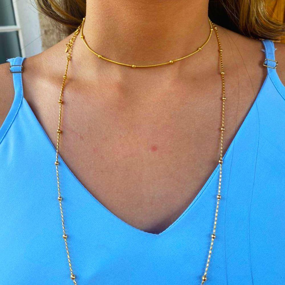 Colar De Corrente Com Bolinhas Douradas Folheado Em Ouro 18k - 3