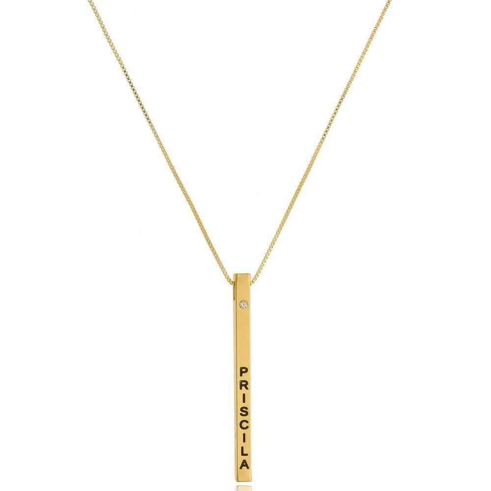 Colar Na Vertical Com Nome Folheado Em Ouro 18k - 1