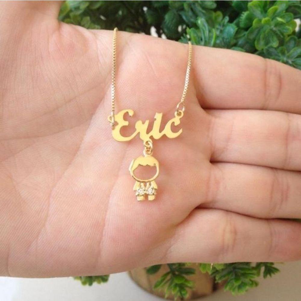 Gargantilha Personalizada Com Pingente Menino Ou Menina Banho De Ouro - 1