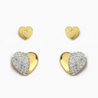 Kit Dupla Brinco Coração Cravejado Zircônia Banhado Ouro 18k - Cristal - 1