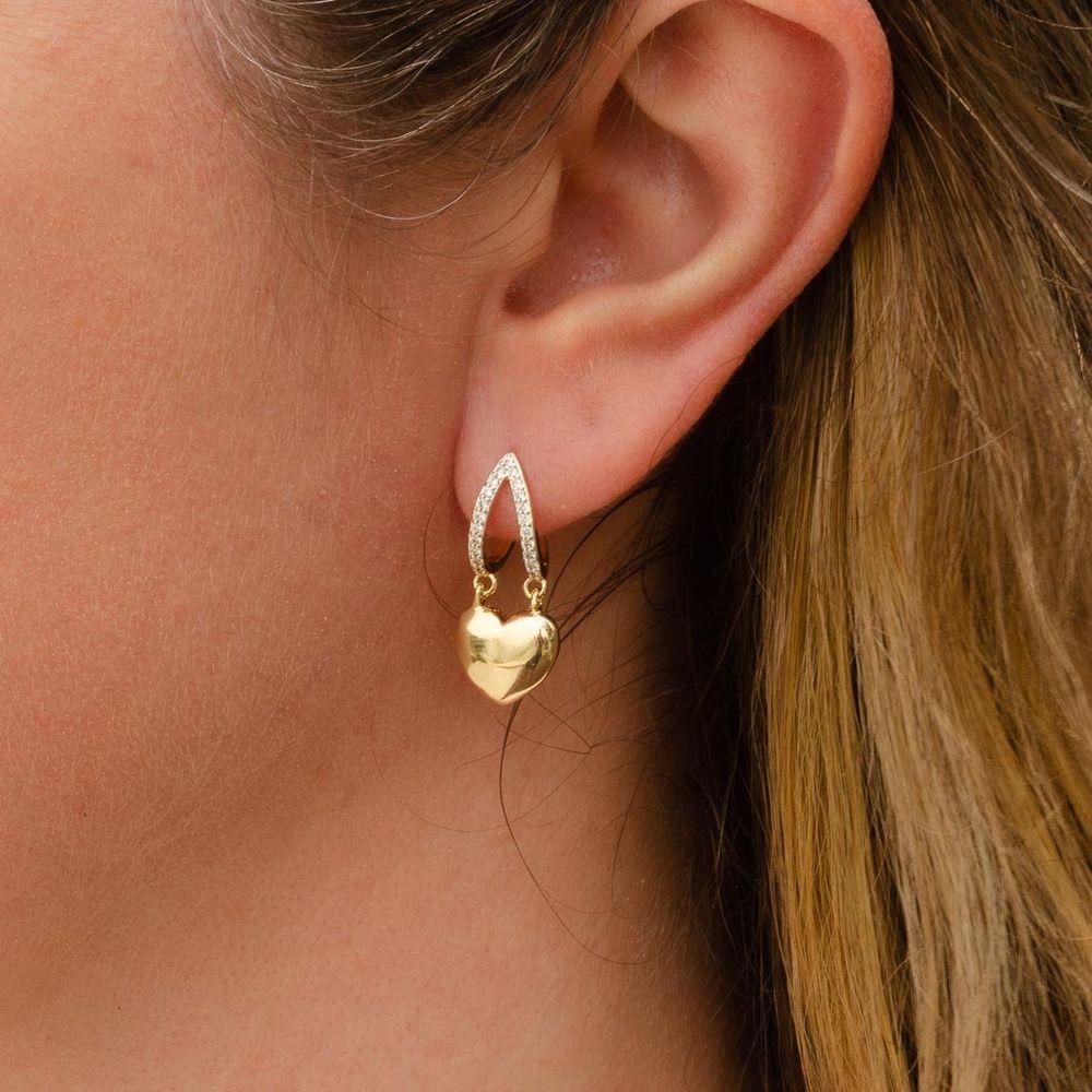 Brinco Meia Argola Coração Liso Com Zircônia Banhado A Ouro - 5