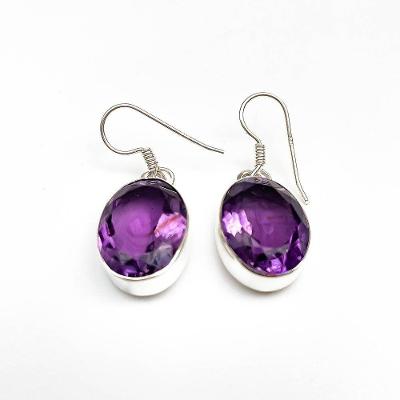 Brincos Oval Ametista Prata 925 - Ametista