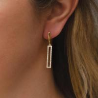 Brinco Longo Retangular Com Zircônia Banhado A Ouro - 9