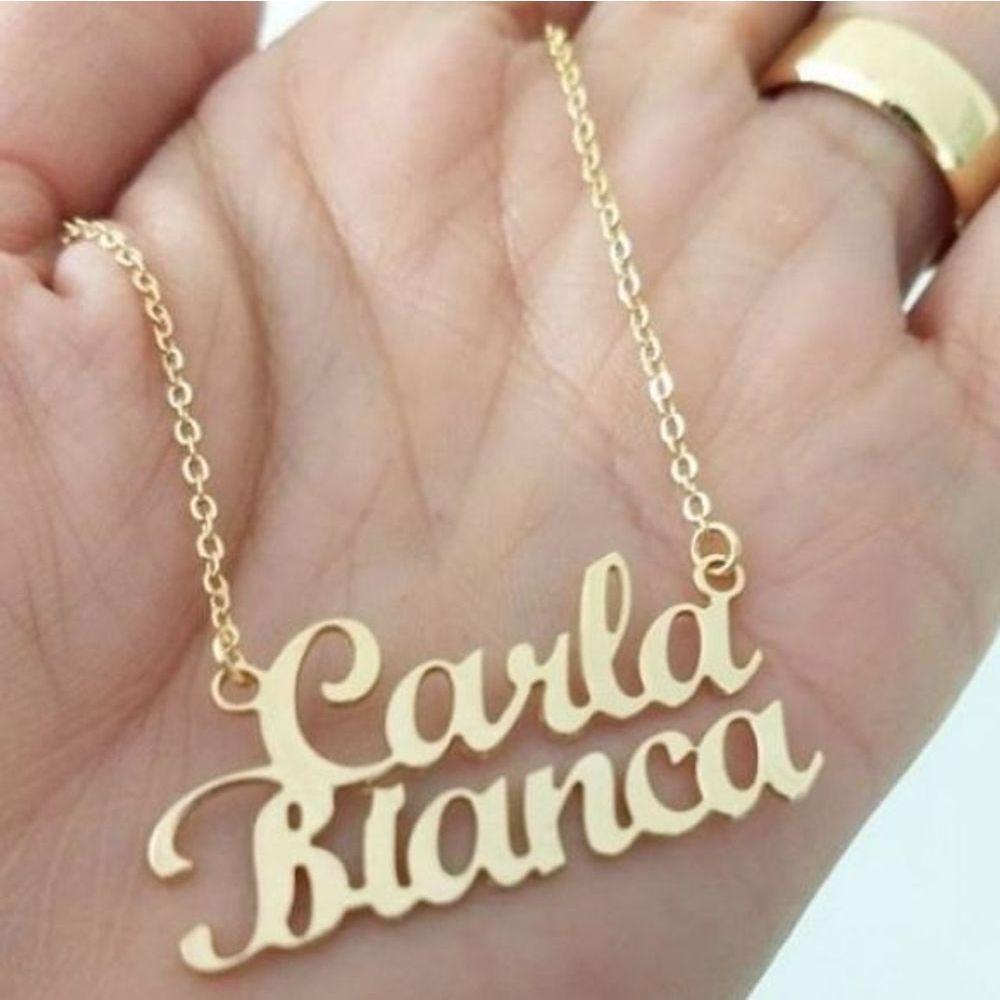 Gargantilha Manuscrito Personalizado Duplo Banhado A Ouro - 1