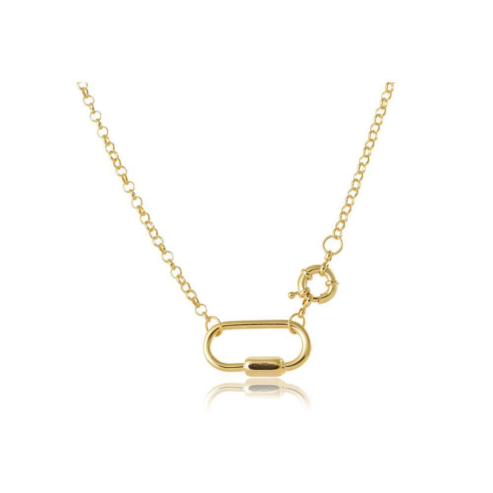 Colar Com Corrente De Elo Largo Com Fecho Bóia Com Mosquetão Folheado Em Ouro 18k - 1
