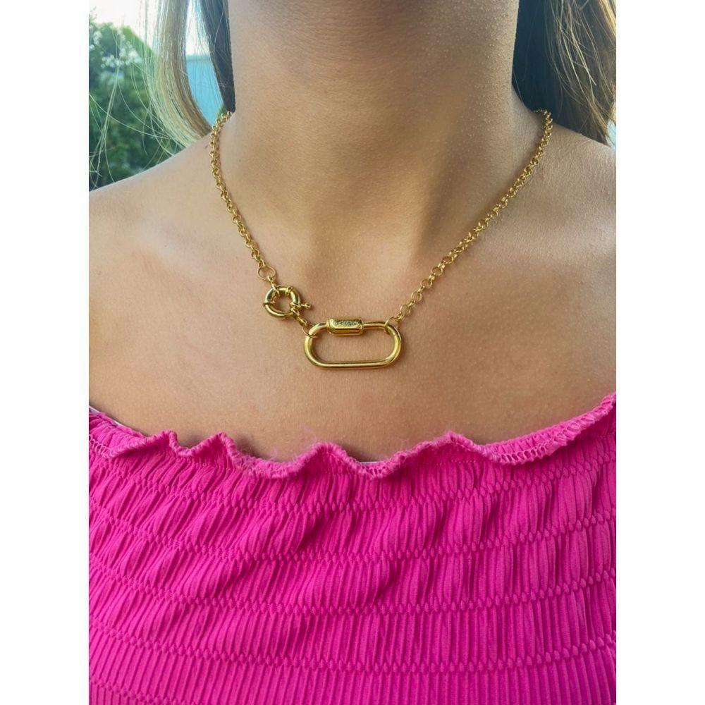 Colar Com Corrente De Elo Largo Com Fecho Bóia Com Mosquetão Folheado Em Ouro 18k - 2