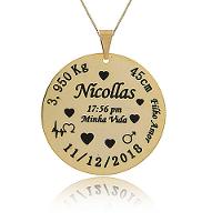 Colar Pers Dados Completos Nascimento Folheado Ouro 18k - 9