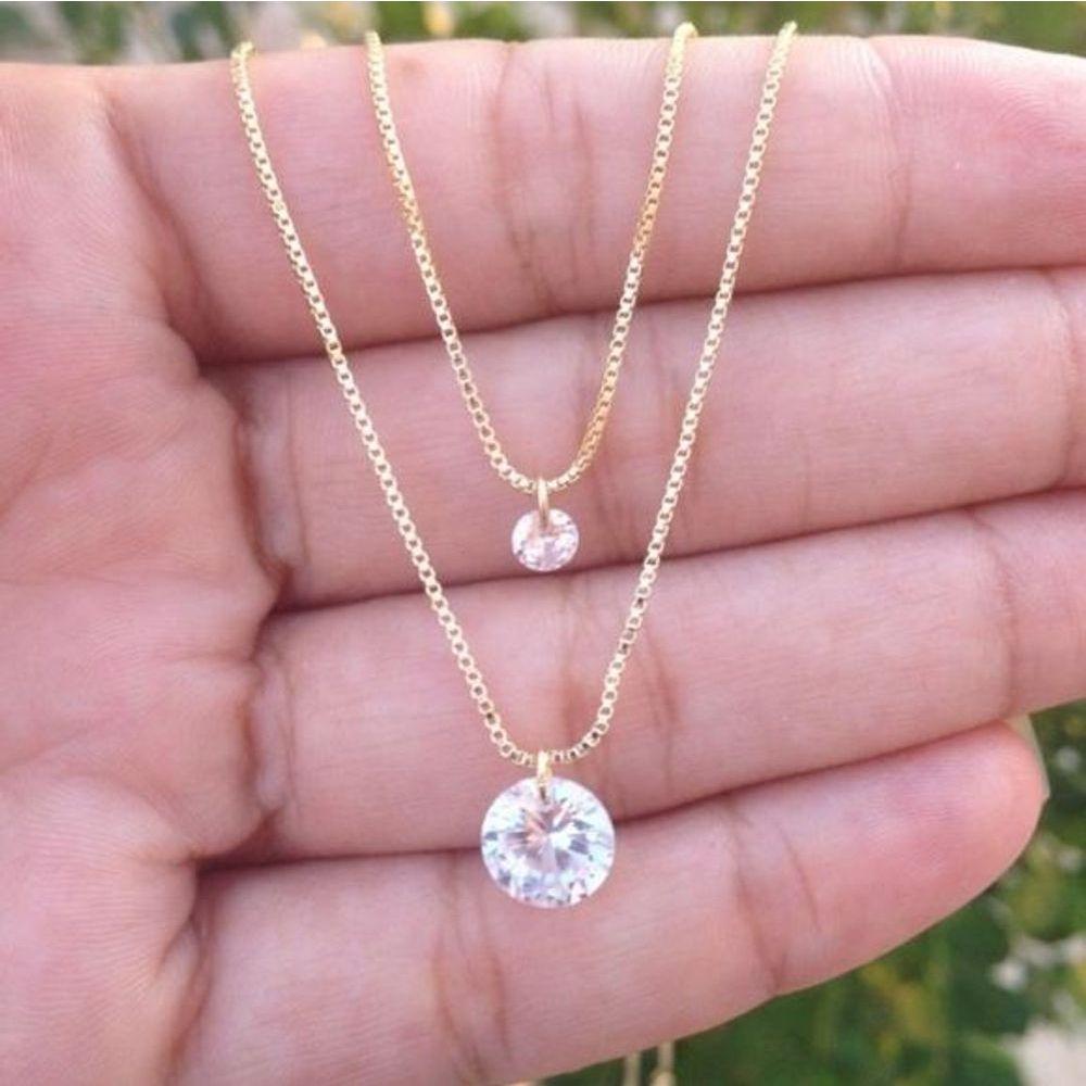 Gargantilha Dupla Com Pingente Ponto De Luz Banhado A Ouro - 1