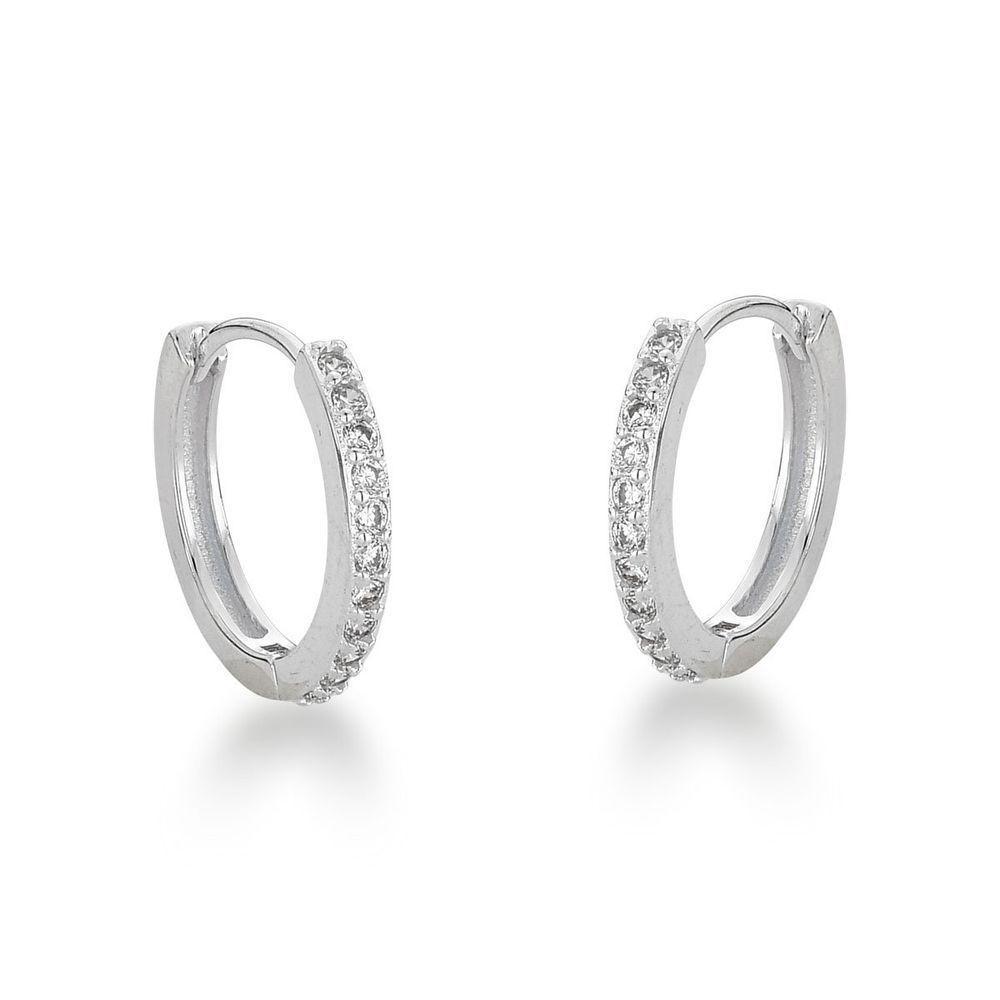 Brinco Argola Click Cravejada Na Frente Prata 925 - 1,6cm - 1