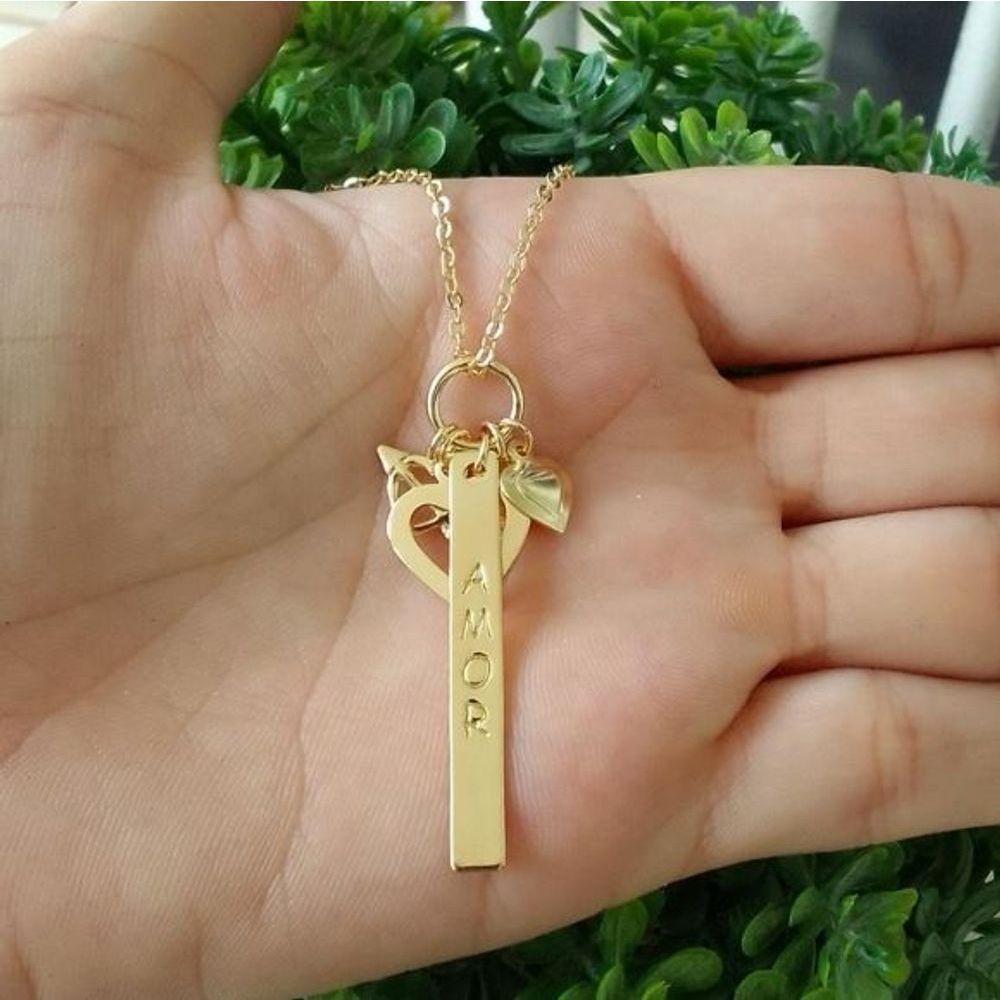 Gargantilha Amor Com Pingentes De Coração Banhado A Ouro 18k - 2