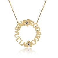 Colar Com Nomes Filhos Coração Zircônia Folheado Ouro - 2