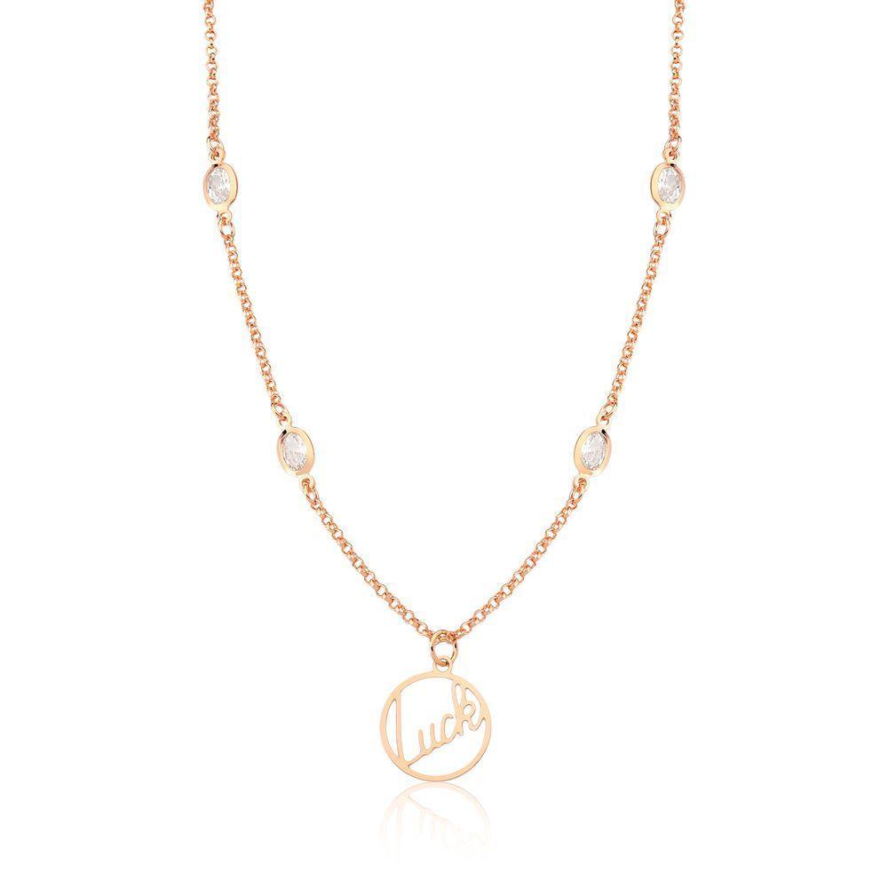 Colar Luck Com Zircônias, Revestido Em Ouro Rosê - 1