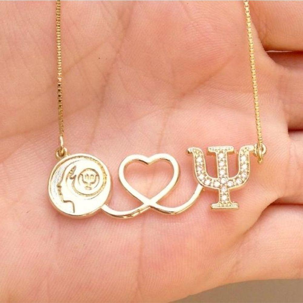 Gargantilha Profissão Psicóloga Banhado A Ouro - 1