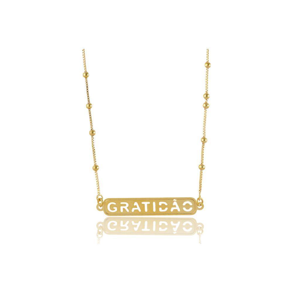 Colar Com Corrente Com Pingente Gratidão Folheado Ouro 18k - 1