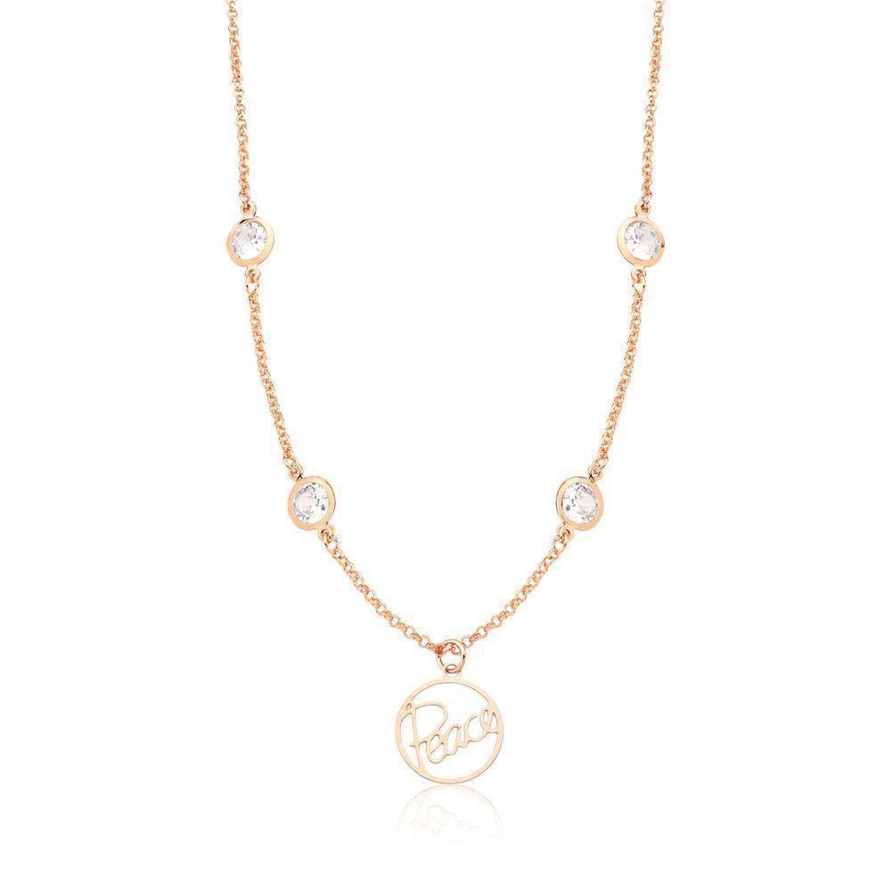 Colar Peace Com Zircônias, Revestido Em Ouro Rosê - 1