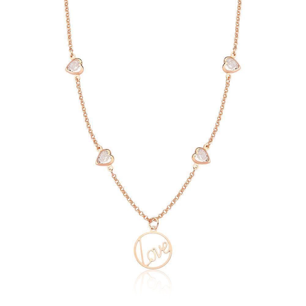 Colar Love Com Zircônias, Revestido Em Ouro Rosê - 1
