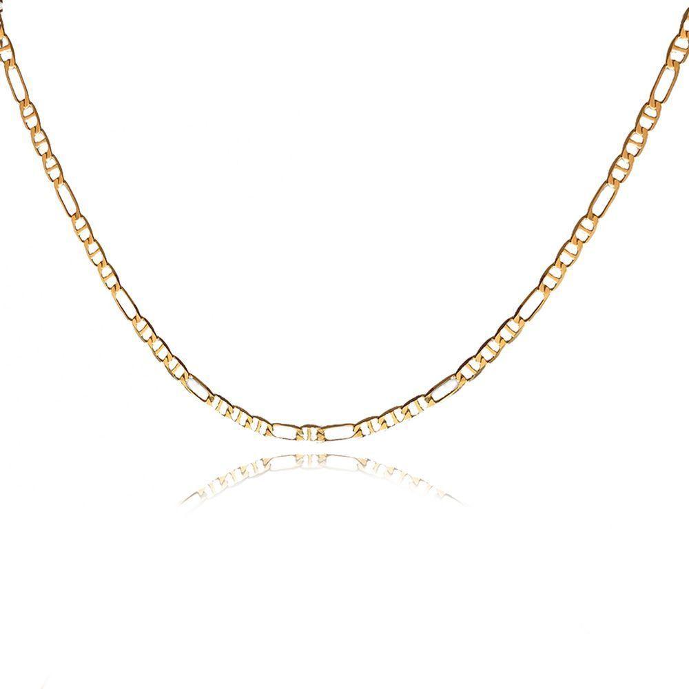 Colar Corrente Com Elos Sequenciados Folheado Em Ouro 18k - 1