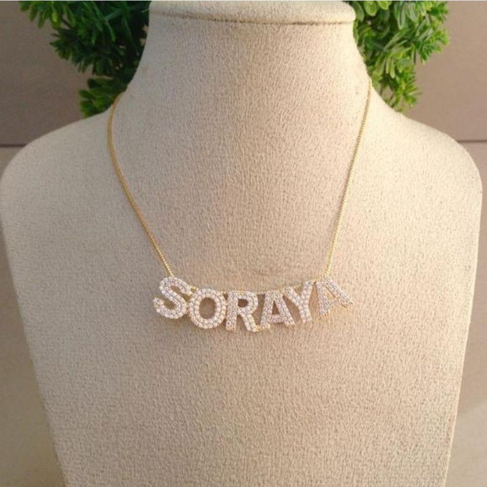 Gargantilha Nome Cravejado Com Zircônias Banhado A Ouro - 2