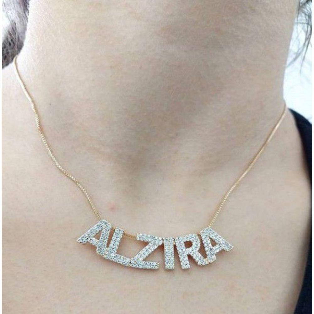Gargantilha Nome Cravejado Com Zircônias Banhado A Ouro - 3